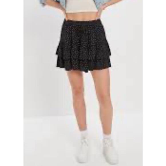 American Eagle Yellow/Black Eyelet Boho Floral Tiered Ruffle Skirts Women Sz SP - Picture 3 of 14